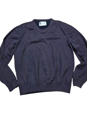 Vintage 90s GAP V-Neck Sweater Mens L Dark Brown Charcoal Cotton Made In Hong Ko